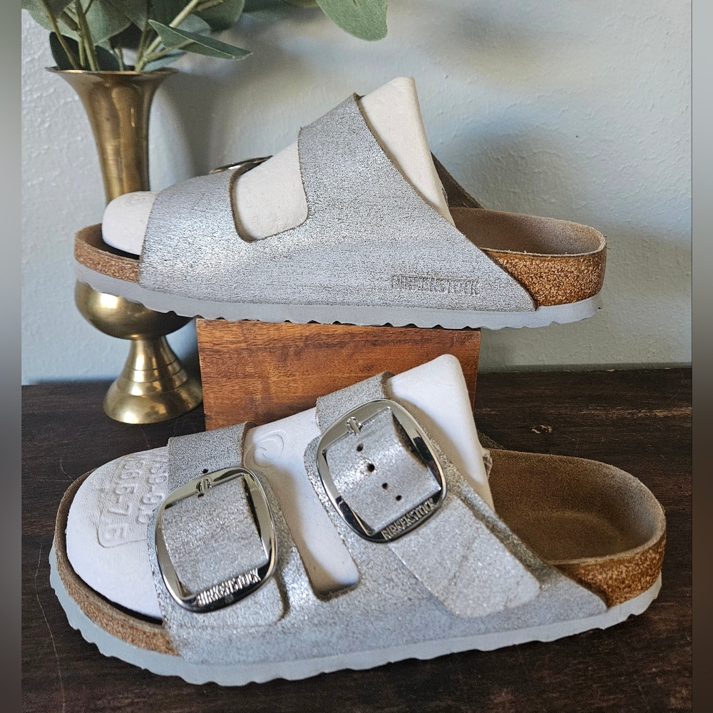 Birkenstock Silver Two-Strap Milano Sandals